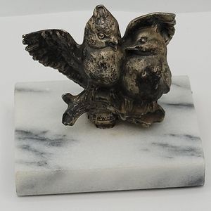 Brass Pewter Love Birds Figurine on Square Marble Base